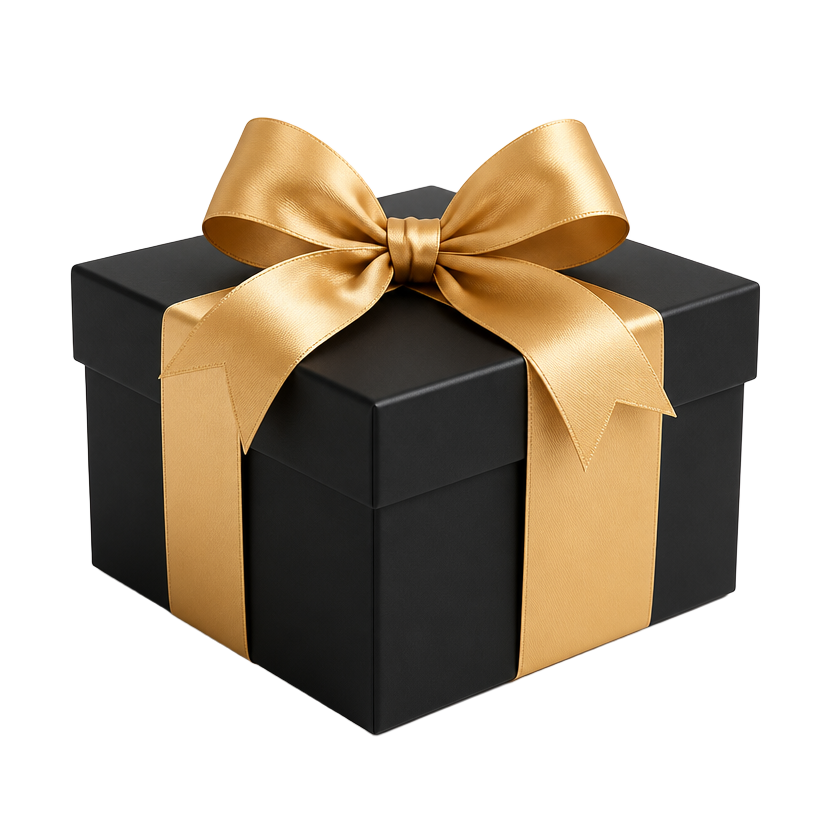Free gift from Wynn Advocacy, black gift box with a gold bow